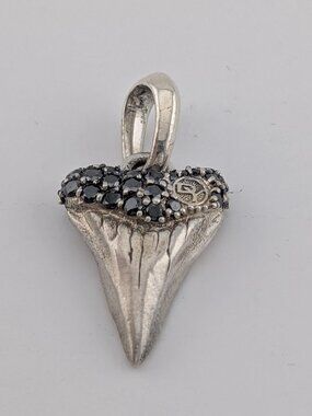 David Yurman Sterling Silver 925 & Black Diamonds Shark Tooth Pendant Amulet